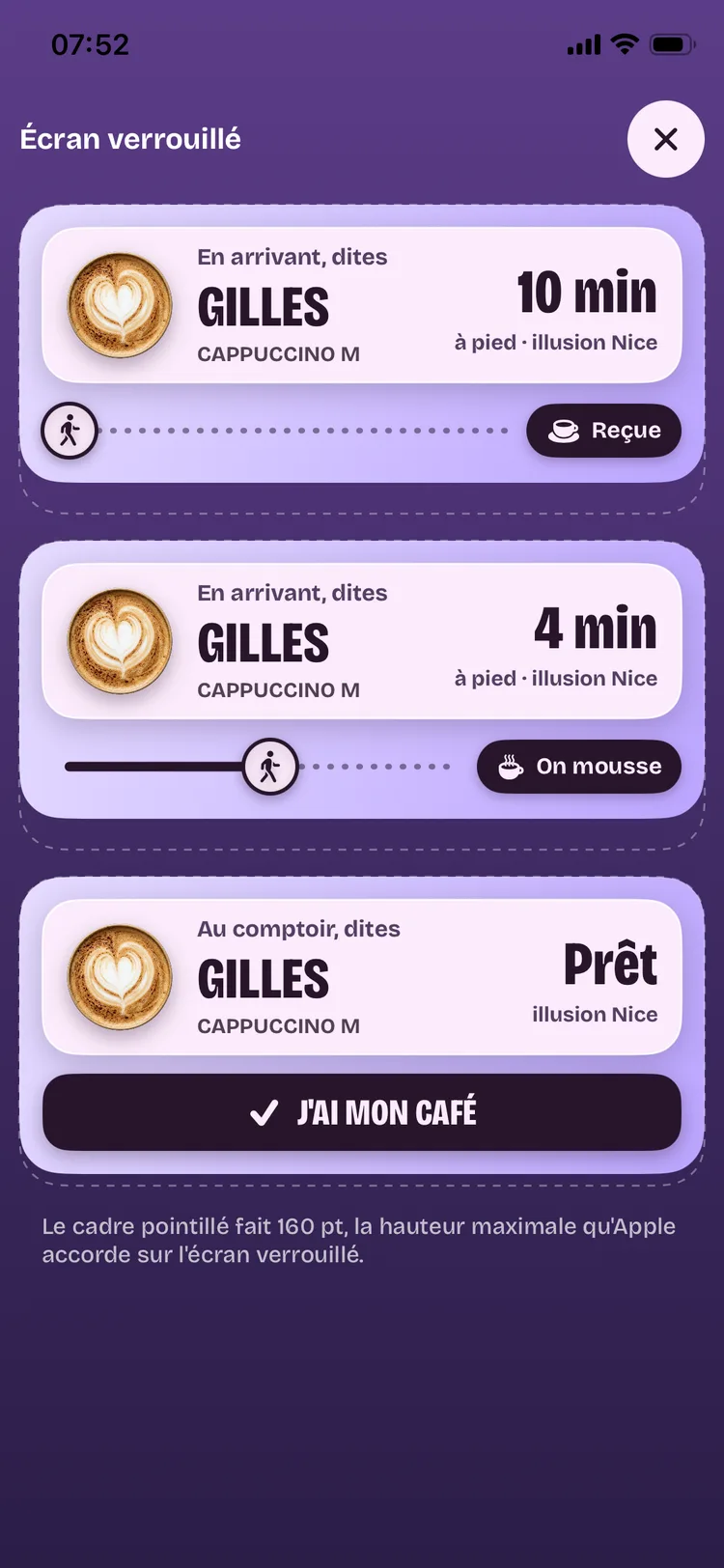 Le suivi de la commande sur l'écran verrouillé